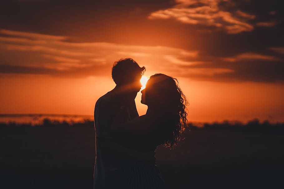Silhouette Photography of Man and Woman, backlit, couple, dawn