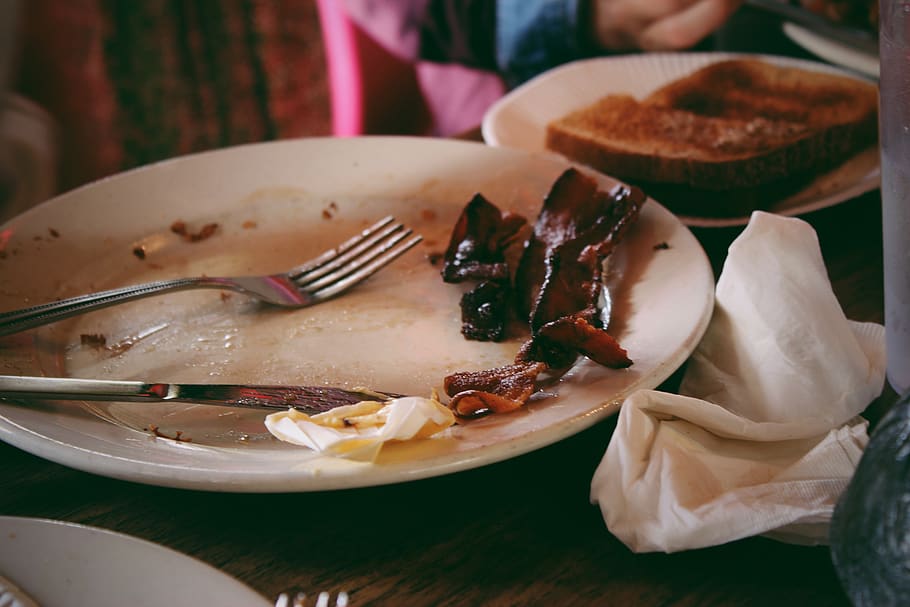 bacon, breakfast, food, food and drink, plate, freshness, fork HD wallpaper