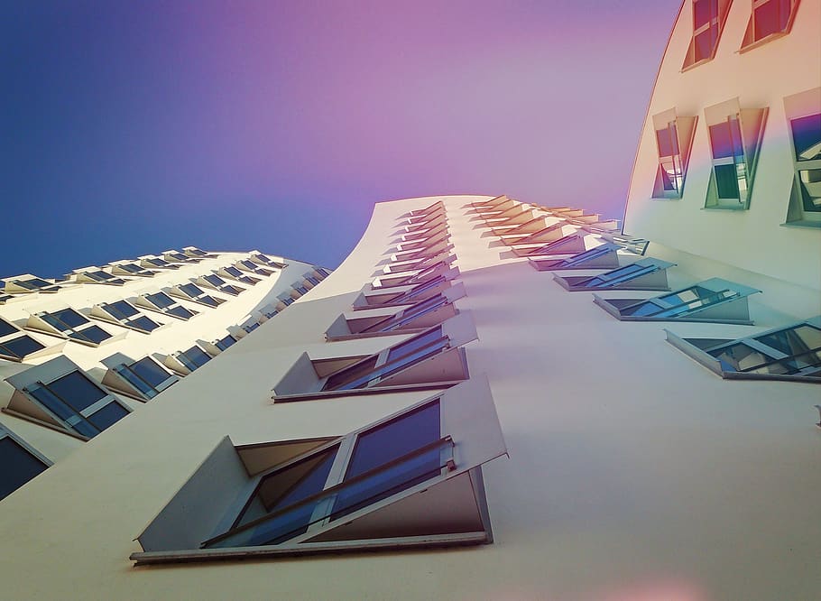 White Building Under Blue Sky, architecture, high-rise, low angle shot HD wallpaper