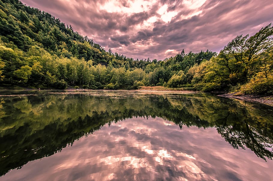 nature, lake, reflection, water, sky, peace of mind, forest HD wallpaper