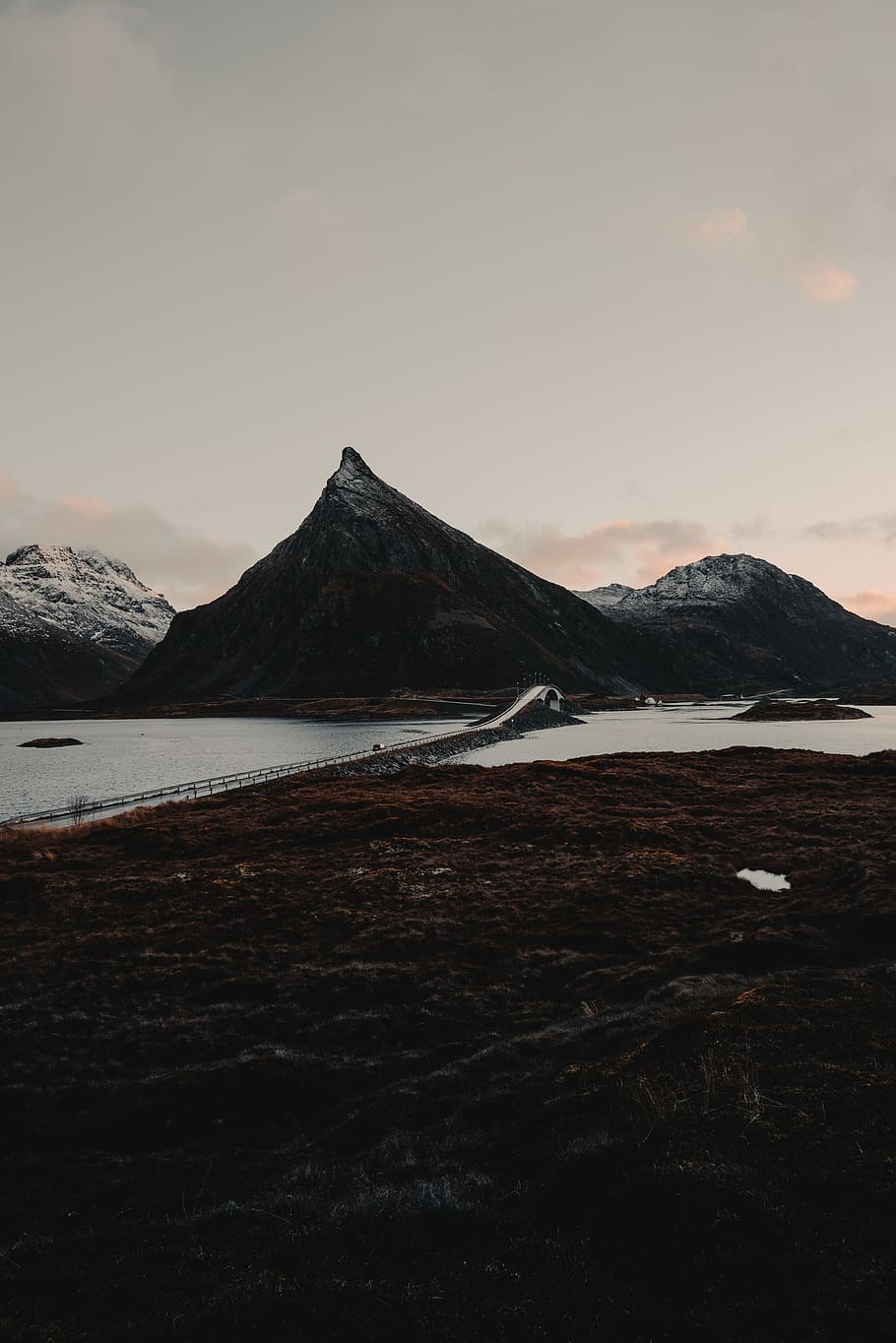 mountains beside bridge, sky, beauty in nature, scenics - nature HD wallpaper