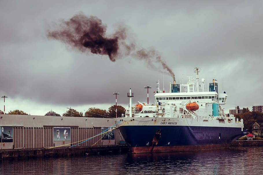 dock, cable innovator, air pollution, starting the engine, ocean HD wallpaper