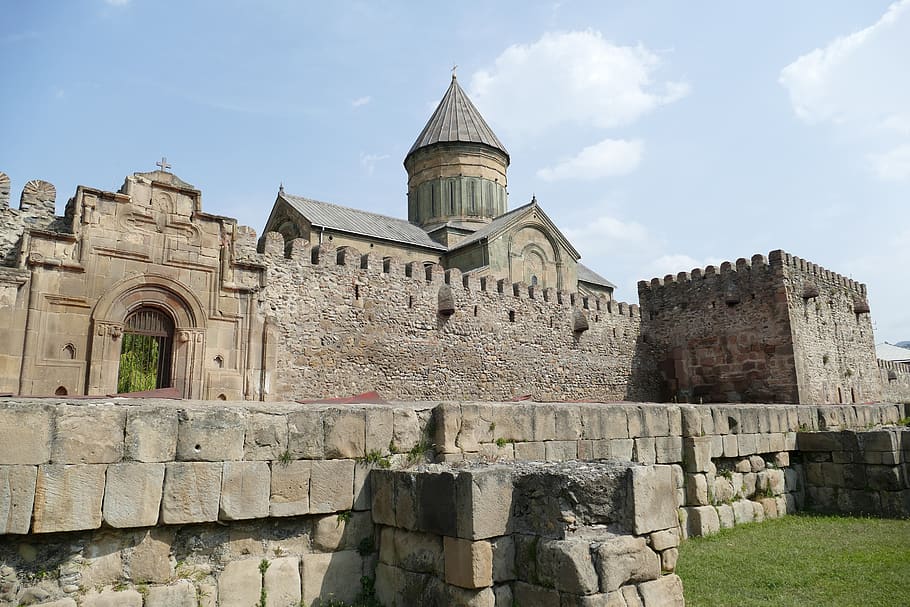 georgia, mtskheta, church, cathedral, tower, wall, historically HD wallpaper