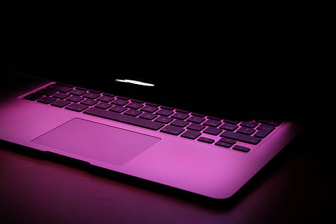 Laptop Computer on Black Surfce, apple device, dark, electronic HD wallpaper