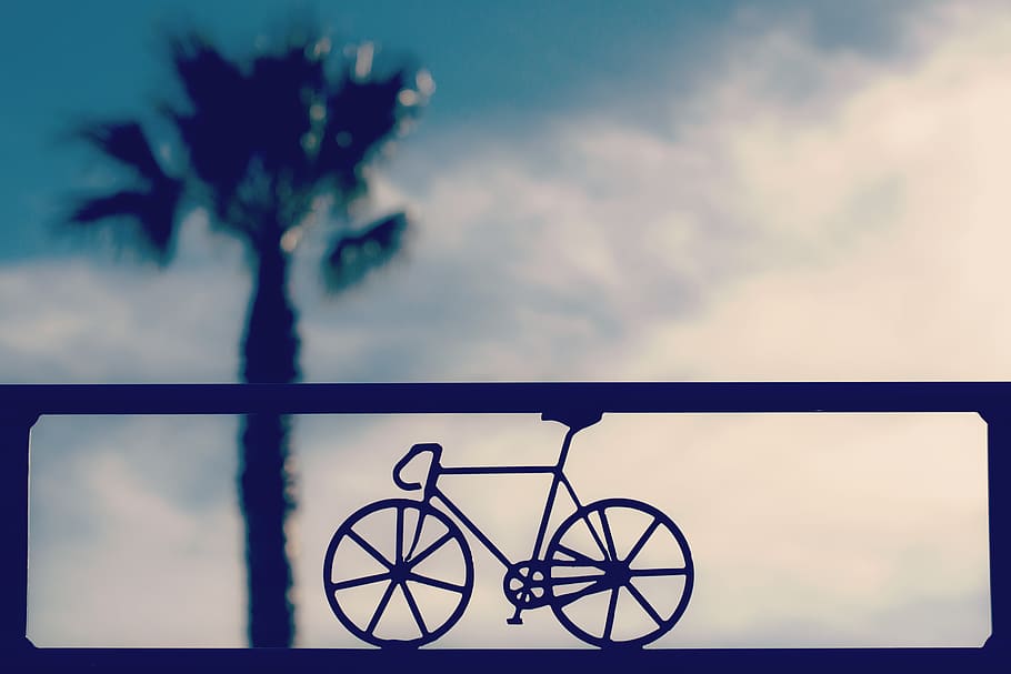 Silhouette of Fixed-gear Bicycle, close-up, clouds, cloudy, colors, HD wallpaper
