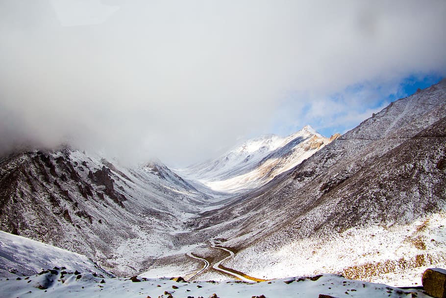 cold, snow, landscape, mountains, #outdoorchallenge, clouds, cloudscape, HD wallpaper