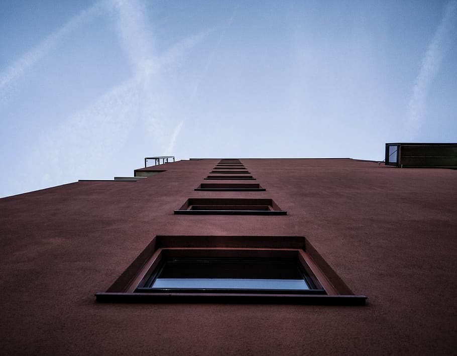 wall, pattern, window, sky, high, red, minimal, building, architecture HD wallpaper
