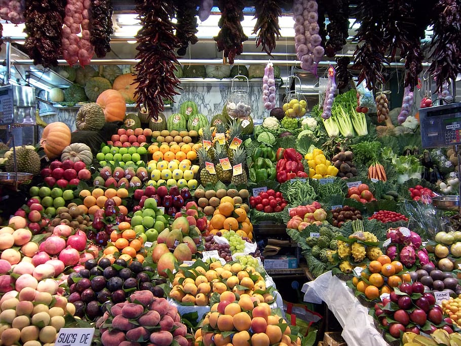 market, barcelona, fruit, vegetable, spain, retail, healthy eating, HD wallpaper