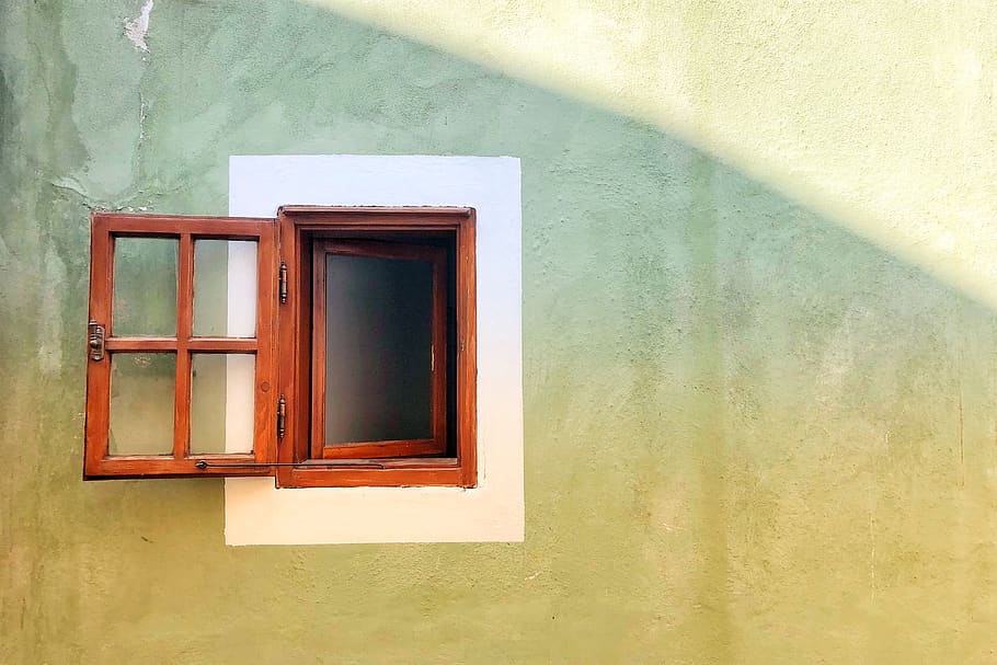 opened brown wooden window, architecture, built structure, wall - building feature HD wallpaper