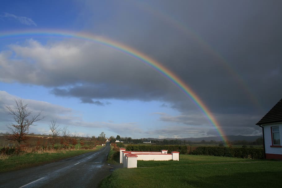 ireland, double rainbow, countryside, sky, cloud - sky, beauty in nature HD wallpaper