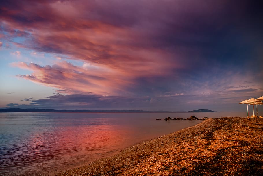 sunset, blue hour, sky, abendstimmung, twilight, landscape HD wallpaper