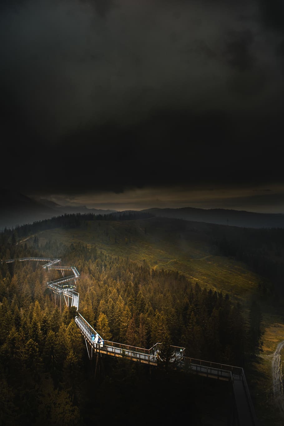 Aerial Photography of Bridge, clouds, cloudy, dark, Dark Sky, HD wallpaper