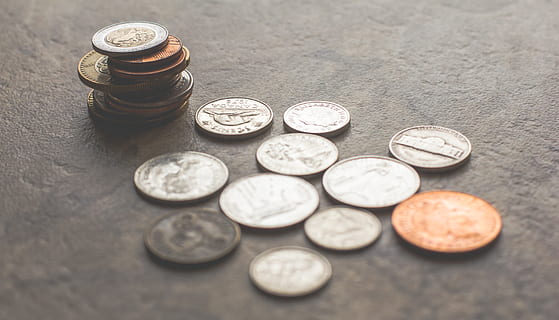Assorted Silver-and-gold-colored Coins on Gray Surface, amount HD wallpaper