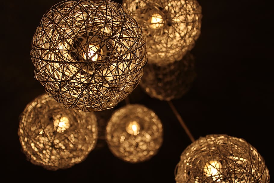 Closeup Photo of Brown Round Twig Pendant Lamps, abstract, art HD wallpaper