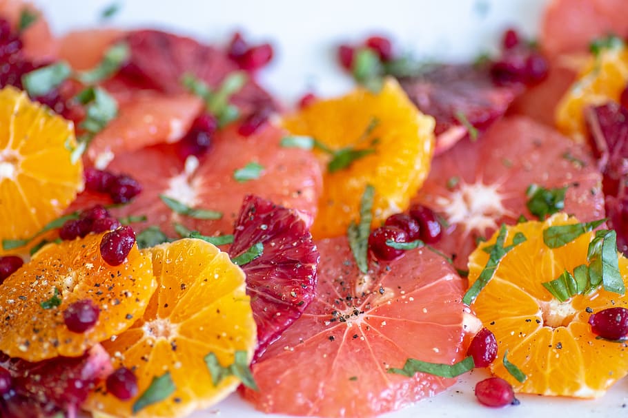 sliced strawberries and oranges, food, food and drink, indoors HD wallpaper