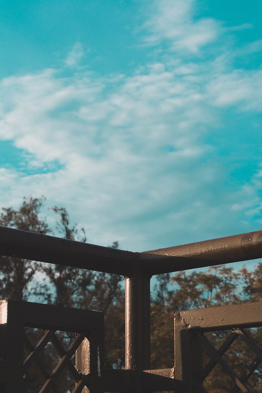 trees, sky, blue, shape, abstract, architecture, cloud - sky HD wallpaper