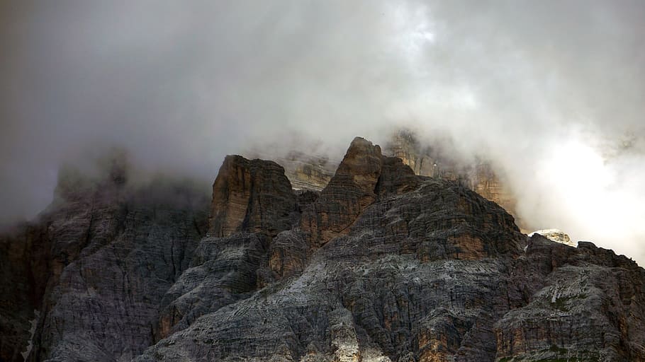 rocky mountain with fogs, cloudy, stone, nature, rock - Object HD wallpaper