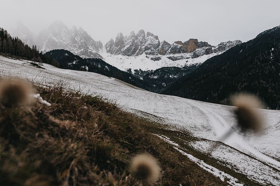 snow covered field and mountains, outdoor, scenic, ridge, cold HD wallpaper