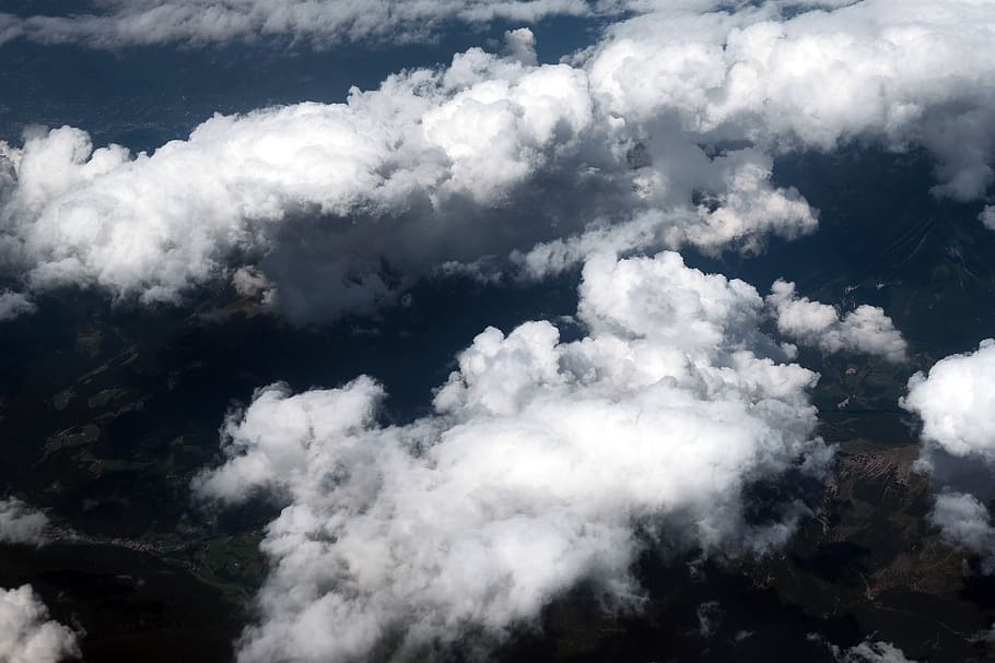 clouds aerial photography, sky, nature, weather, outdoors, cumulus HD wallpaper