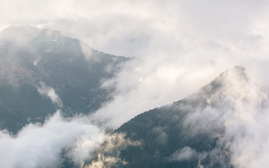 mountains with fogs during daytime, cloud, nature, outdoors, sky HD wallpaper