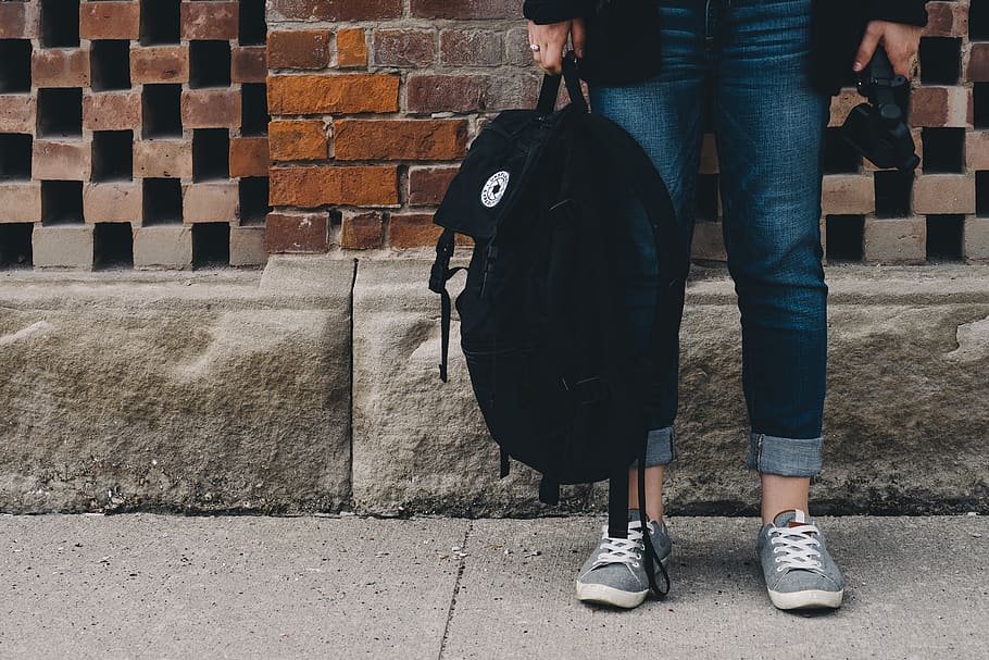 people, standing, waiting, backpack, bag, travel, outdoor, jeans HD wallpaper