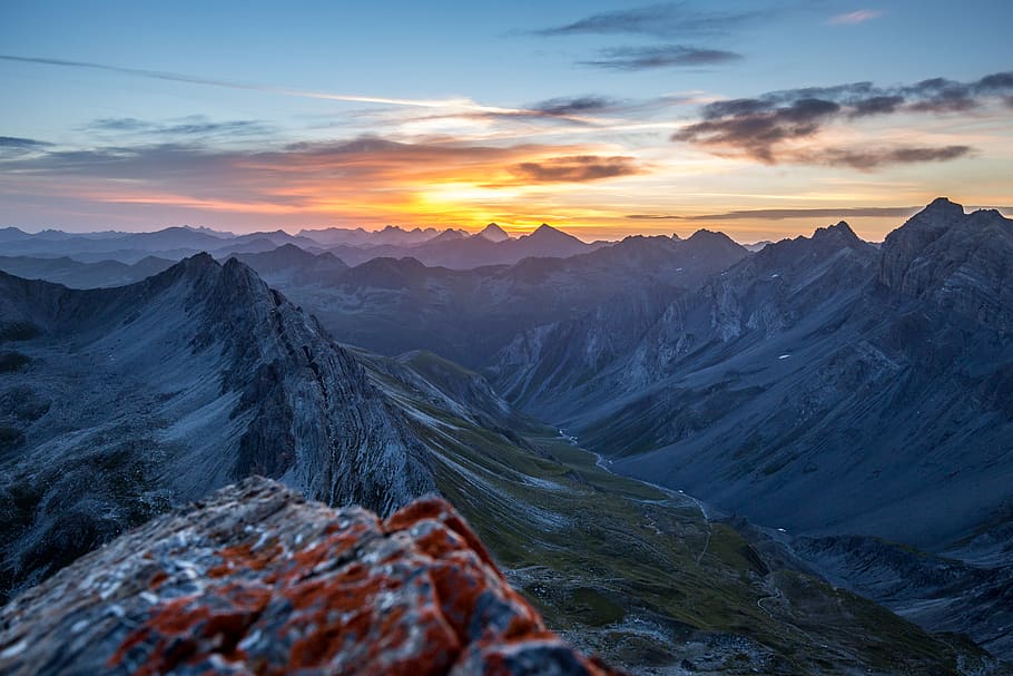 mountain top under sunset, sky, scenics - nature, beauty in nature HD wallpaper