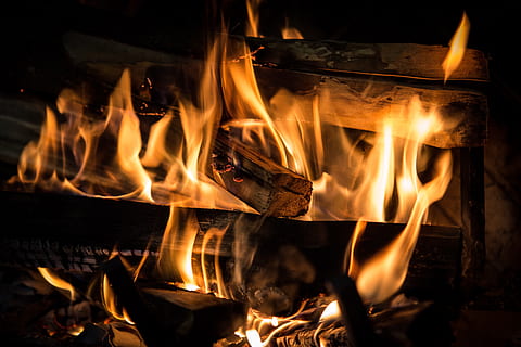 fire, fireplace, flame, hot, heat, embers, orange, glow, mood HD wallpaper