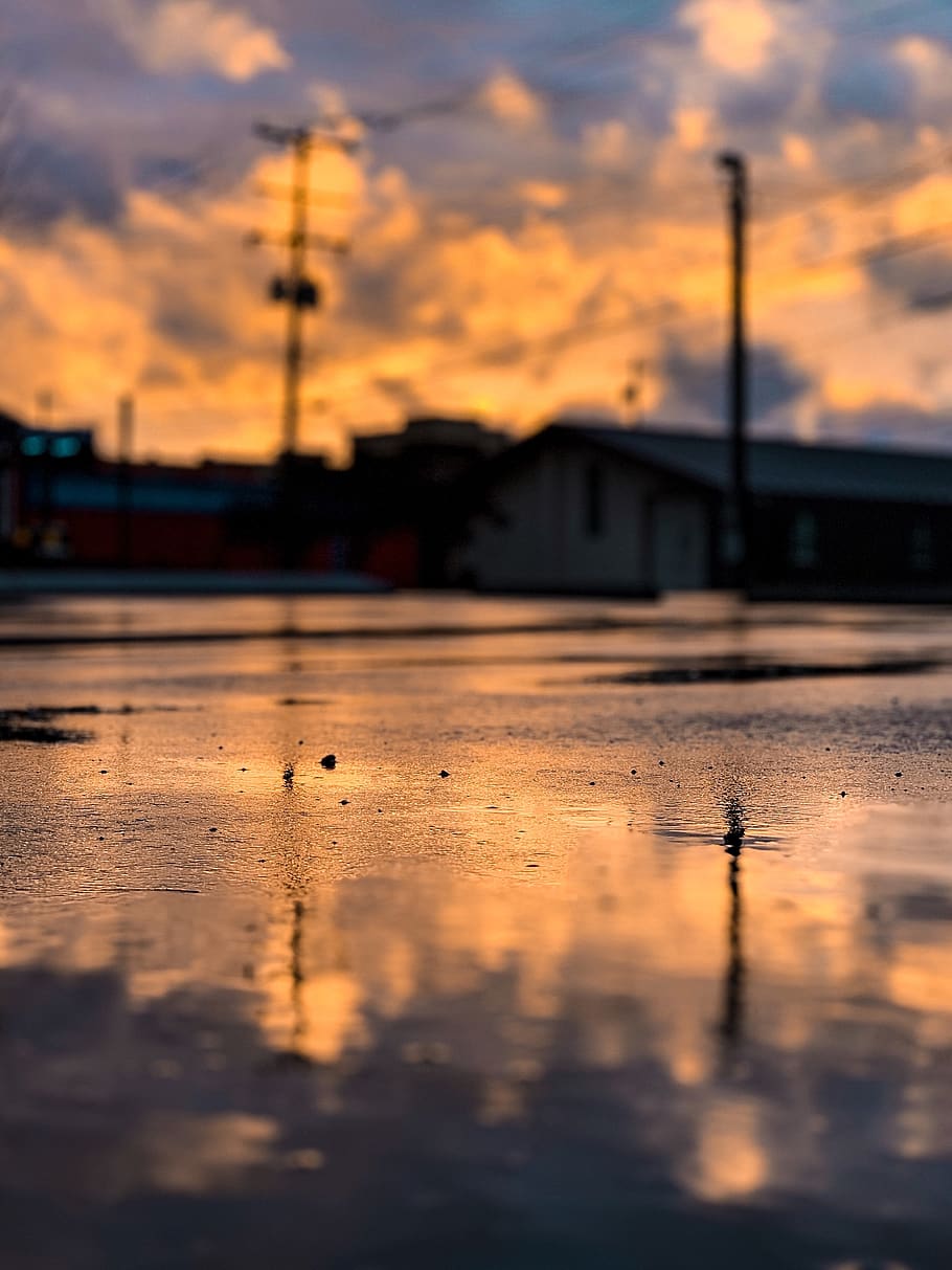 puddle, building, architecture, tower, steeple, spire, silhouette HD wallpaper
