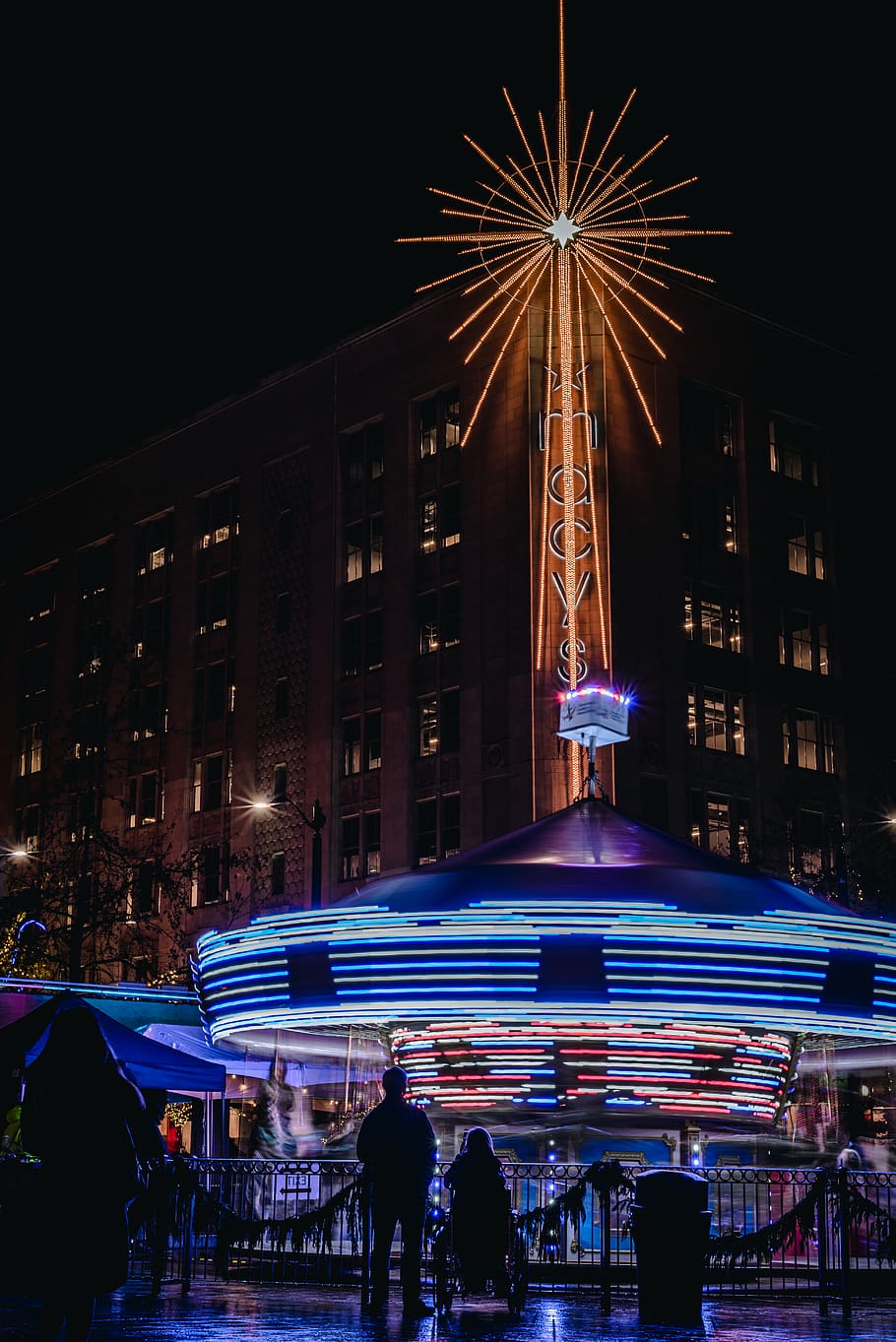 lighted building during nighttime, person, human, amusement park HD wallpaper