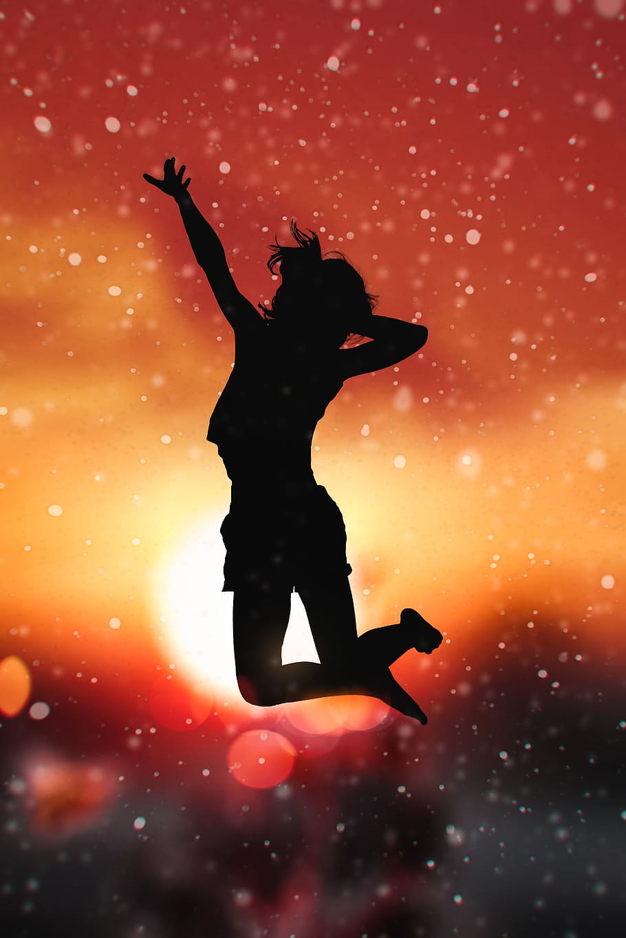 silhouette, one person, full length, motion, human arm, jumping HD wallpaper
