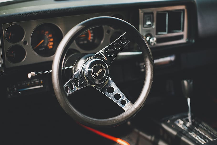 black and gray vehicle steering wheel, camaro, car, dash, interior, HD wallpaper