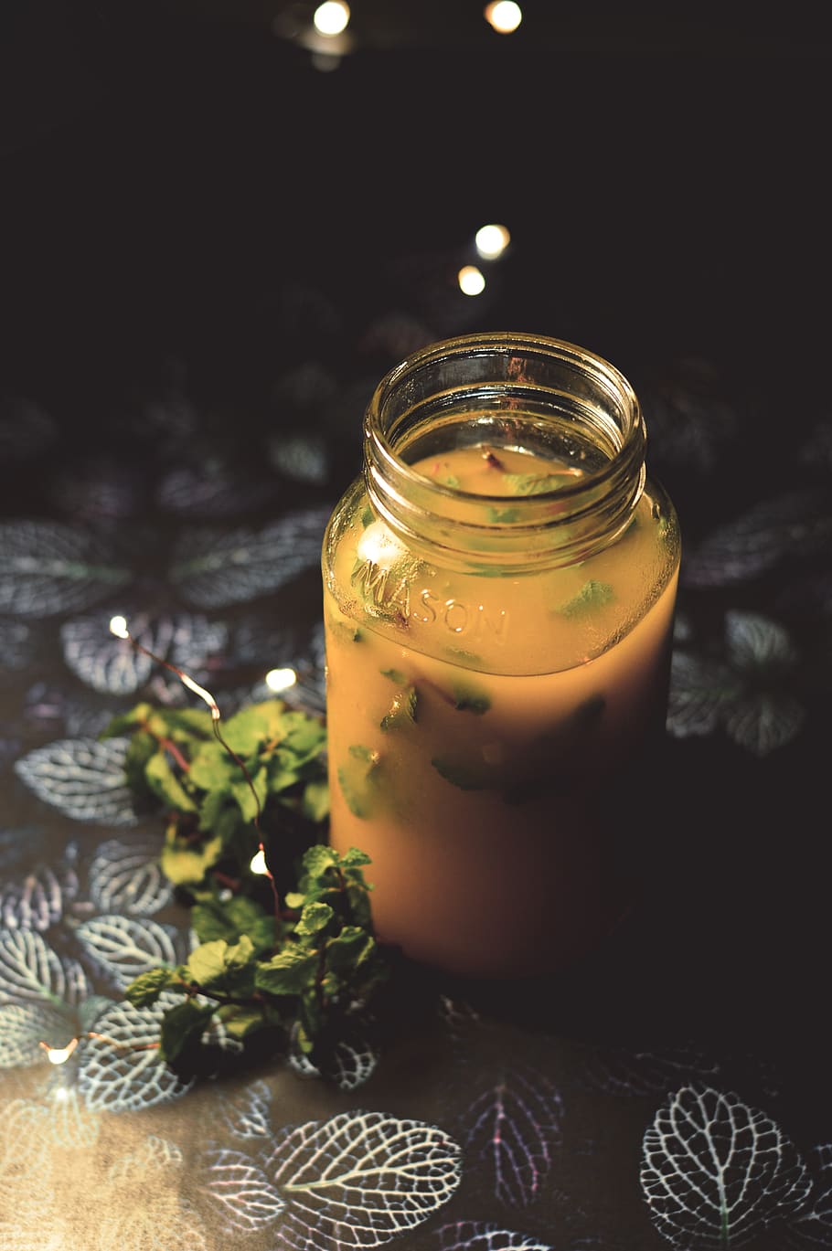 drink, drinks, mason jar, glass, light, lights, bokeh, focus HD wallpaper