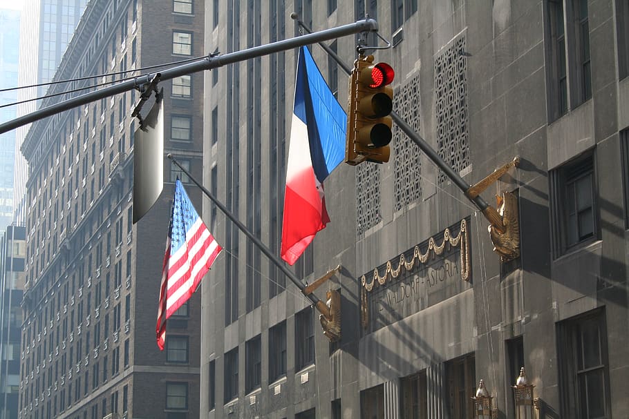 U.S.A. and Philippine flags, traffic light, symbol, american flag