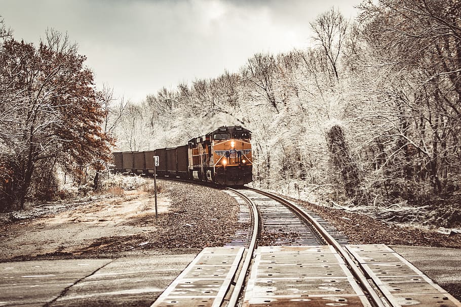 train on rail road in sephia photography, train track, transportation, HD wallpaper