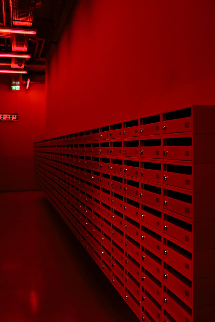 red LED light, indoors, no people, architecture, in a row, repetition HD wallpaper