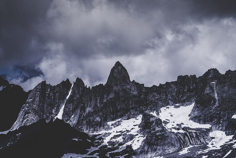 snow covered mountain under white clouds, sky, mist, fog, winter HD wallpaper