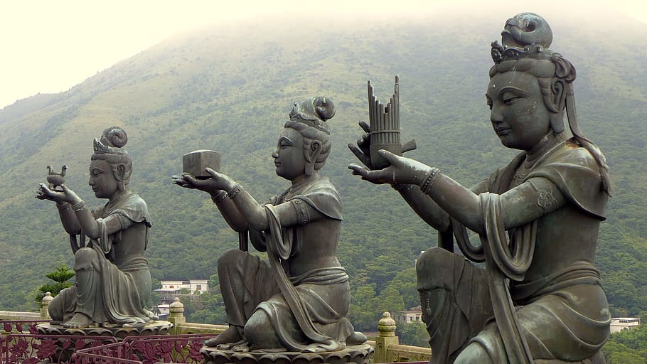hong kong, lantau island, buddha, asia, statues, temple, sculpture, HD wallpaper