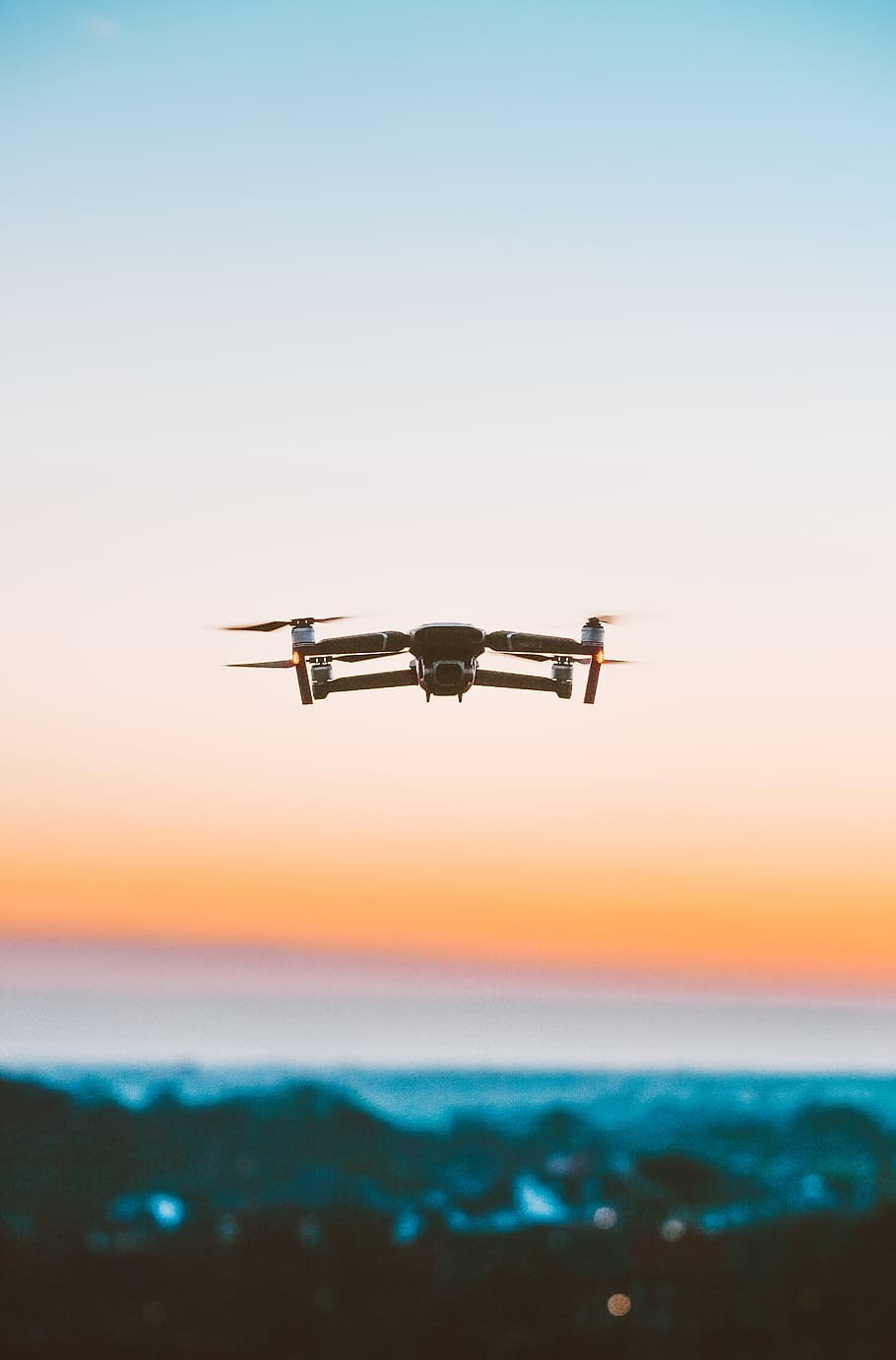 white camera drone during daytime, sky, sunset, flying, water HD wallpaper