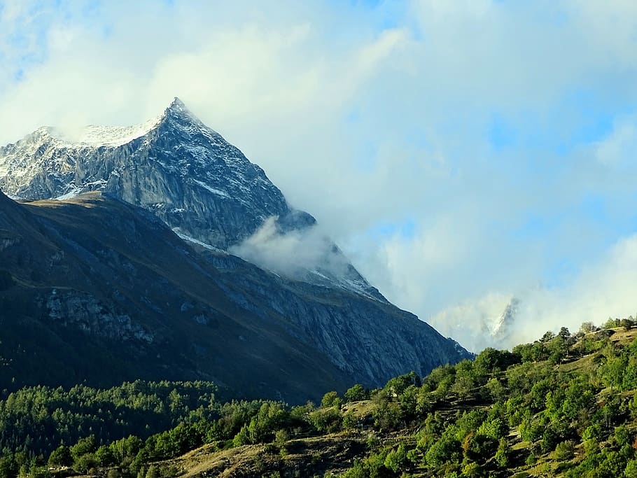 mountain, alpine, clouds, valais, landscape, nature, mountains HD wallpaper