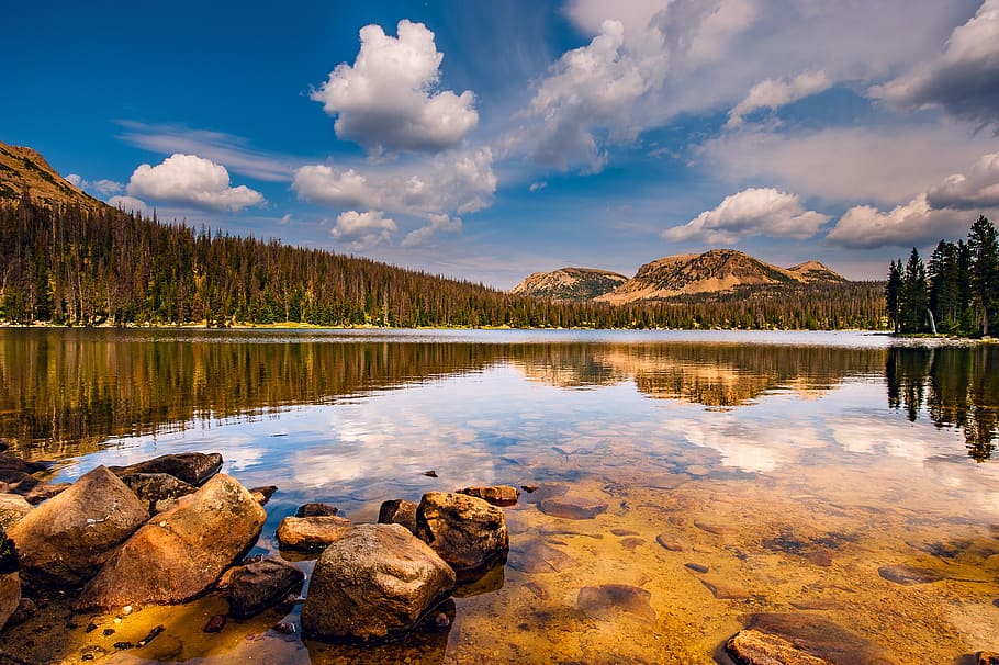 mountains, lake, utah, water, reflection, cloud - sky, beauty in nature, HD wallpaper