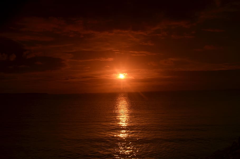 sunset, mar, clouds, landscape, twilight, tropical, horizon HD wallpaper