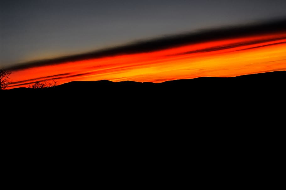 sunset, red, orange, yellow, horizon, evening, sky, orange color HD wallpaper