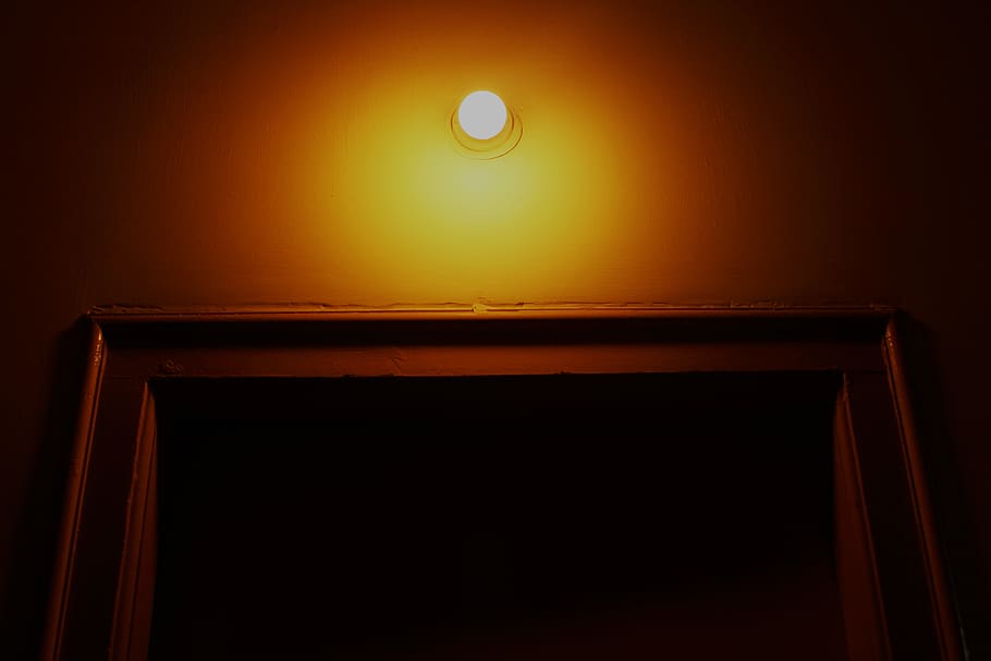 light, bulb, ambience, wall, door, sky, night, no people, moon HD wallpaper