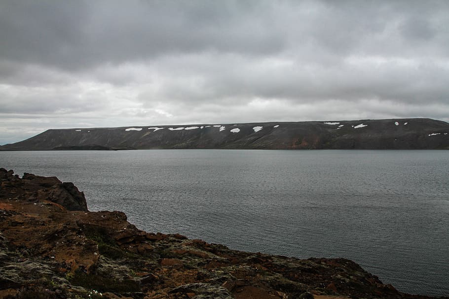 iceland, cloudy, mountains, rocks, cloud - sky, water, environment HD wallpaper