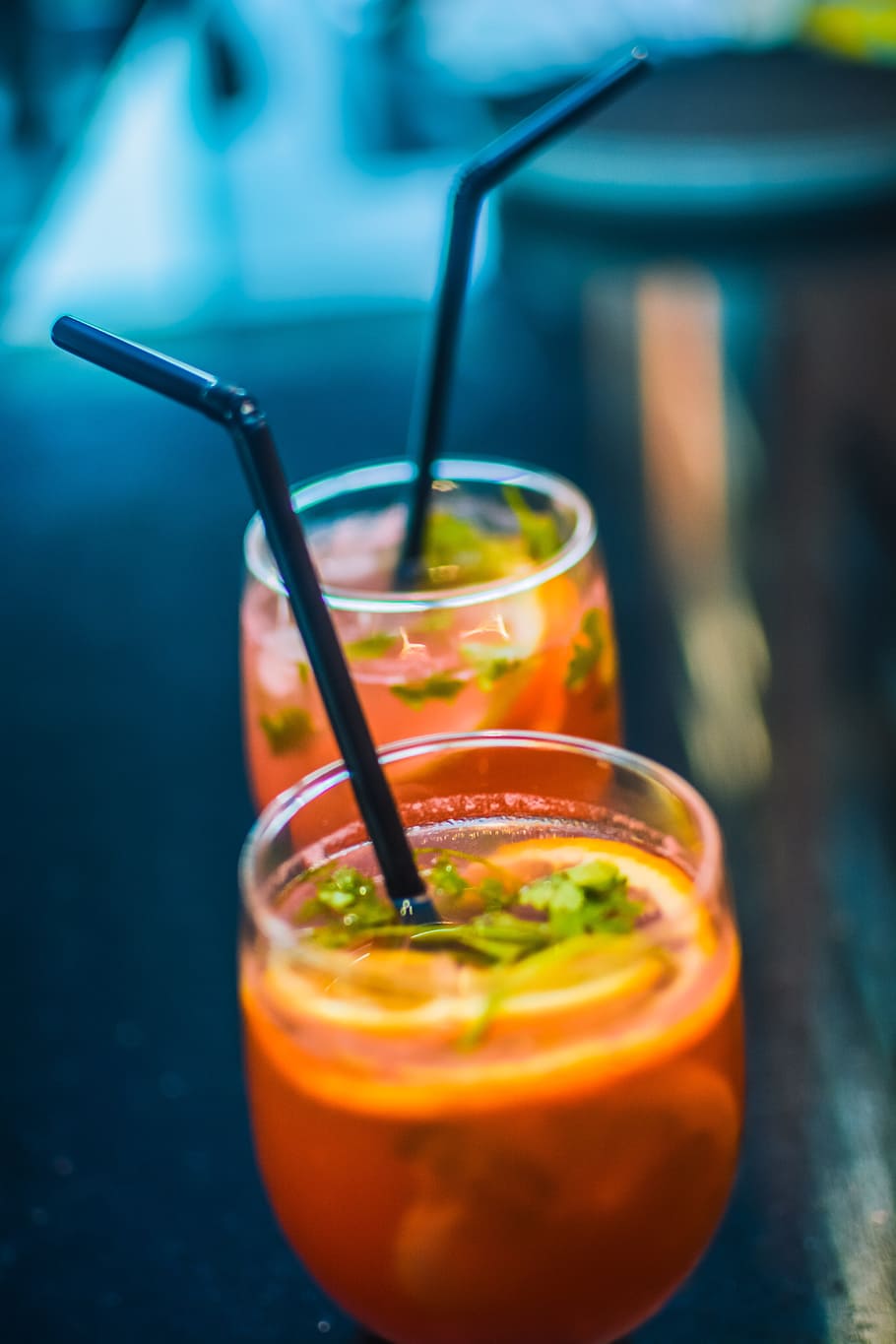 Two Beverages In Footed Glasses With Black Straws, cocktail, cold HD wallpaper