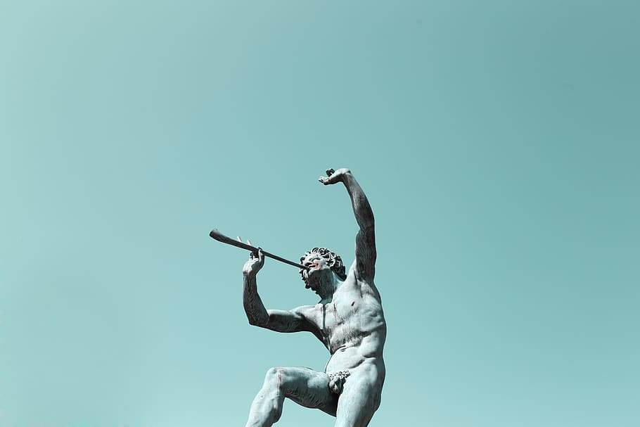 man using musical instrument statue, art, sculpture, person, paris HD wallpaper