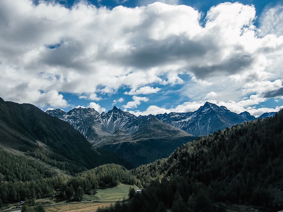 mountain under white sky during daytime, snow, nature, italy HD wallpaper