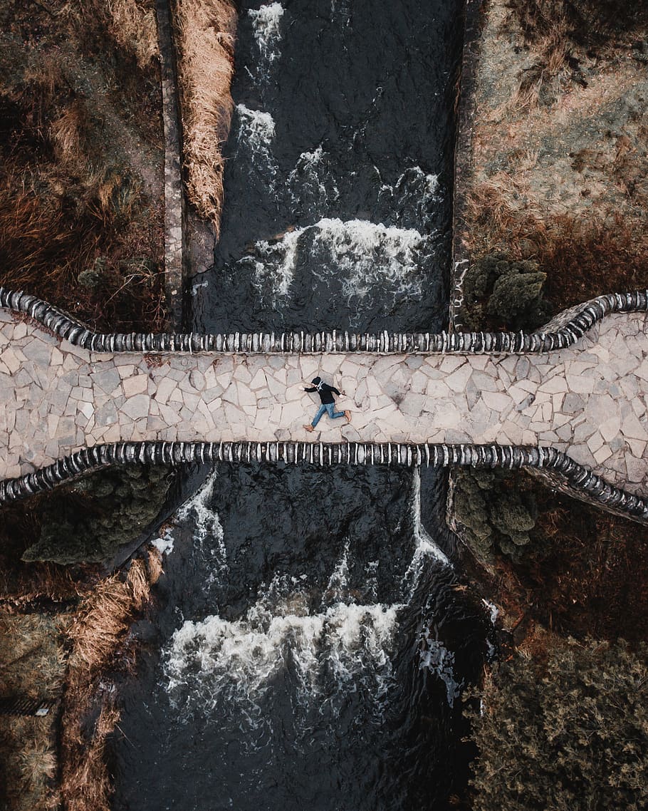 mosaic tiles bridge, outdoors, nature, landscape, rock, water HD wallpaper