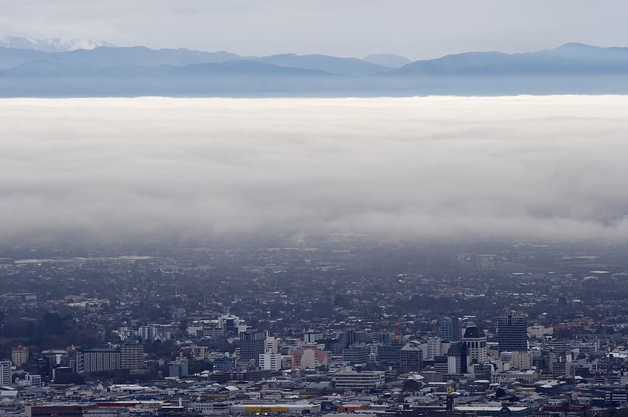 christchurch, new zealand, city, fog, sky, cloud, landscape, HD wallpaper