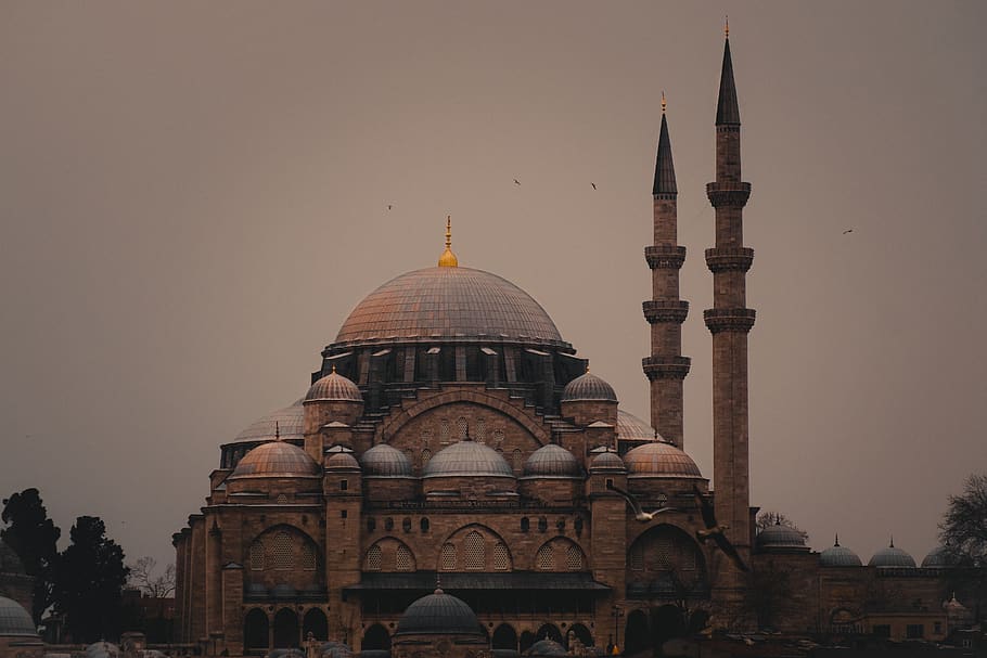 Sultan Ahmed Mosque under gray skies, dome, architecture, building, HD wallpaper